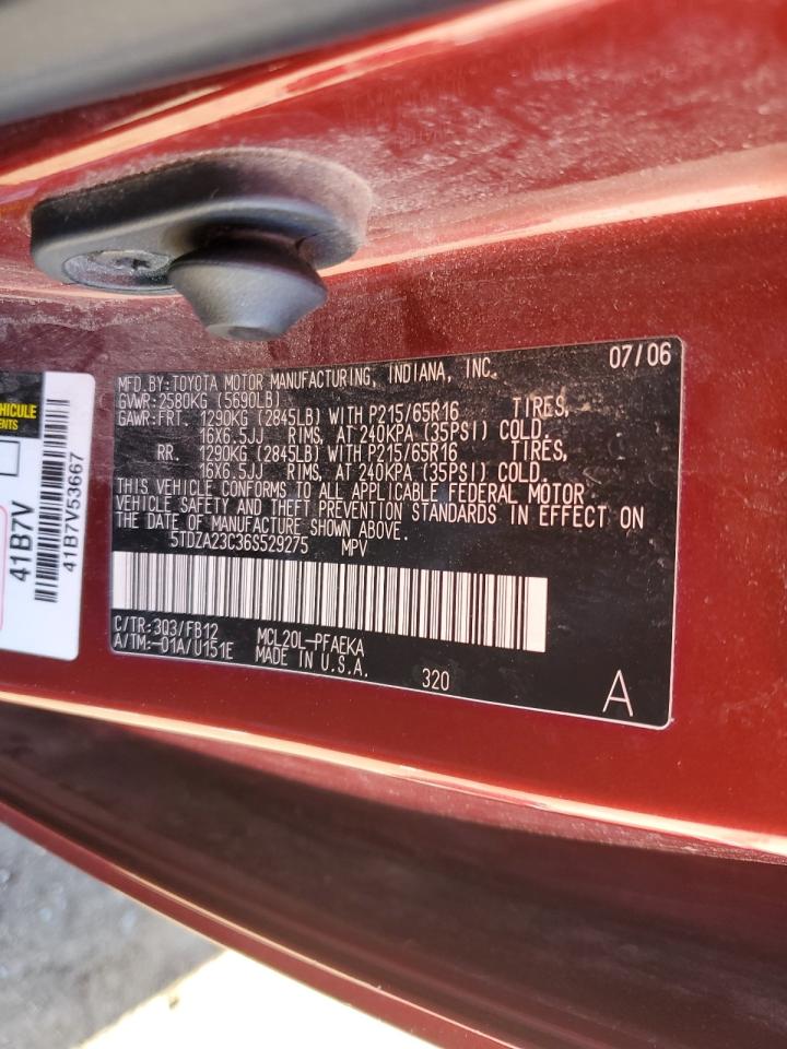 2006 Toyota Sienna Ce VIN: 5TDZA23C36S529275 Lot: 87214025