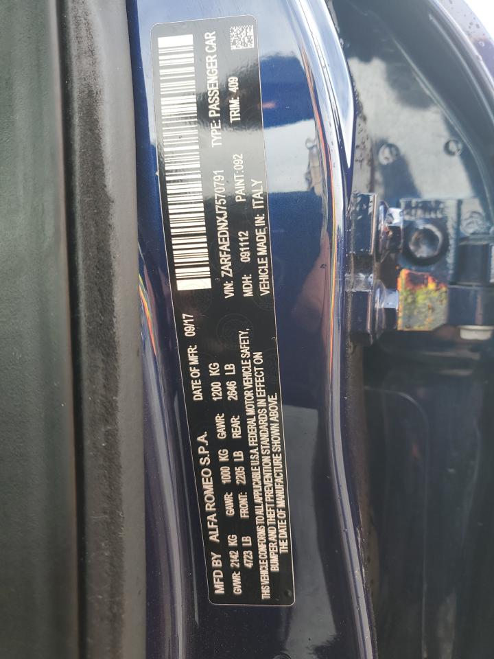 2018 Alfa Romeo Giulia Q4 VIN: ZARFAEDNXJ7570791 Lot: 90698755