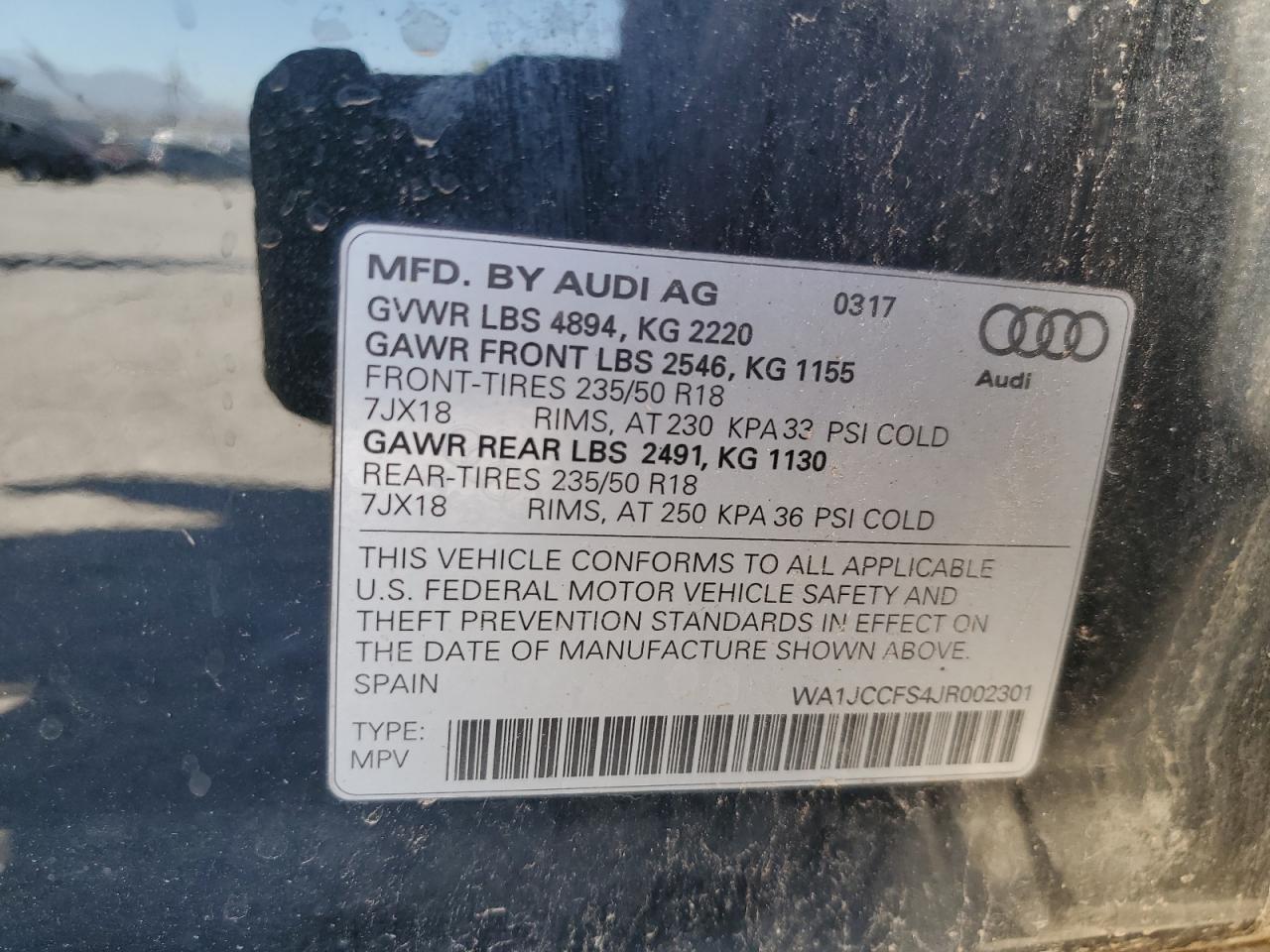 2018 Audi Q3 Premium Plus VIN: WA1JCCFS4JR002301 Lot: 86771465