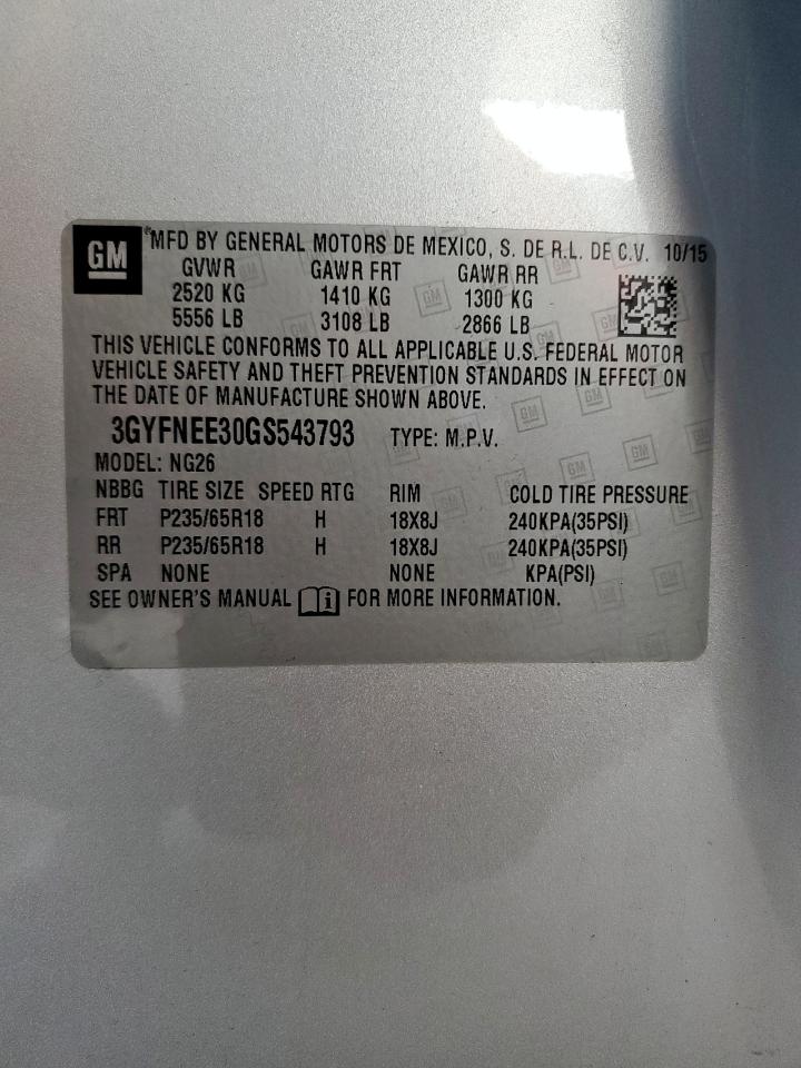 2016 Cadillac Srx Luxury Collection VIN: 3GYFNEE30GS543793 Lot: 85559345