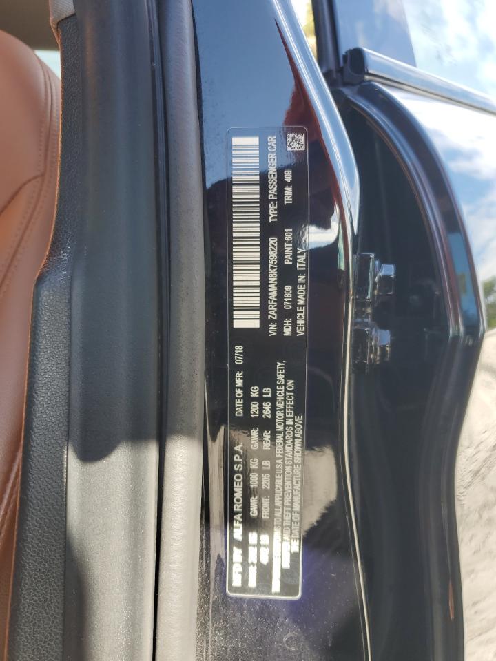 2019 Alfa Romeo Giulia VIN: ZARFAMAN8K7598220 Lot: 82758775