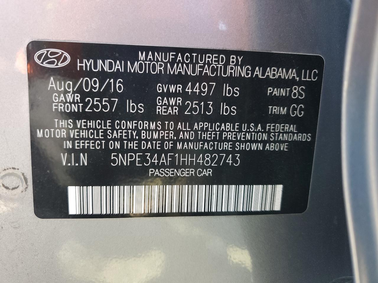 2017 Hyundai Sonata Sport VIN: 5NPE34AF1HH482743 Lot: 81843945