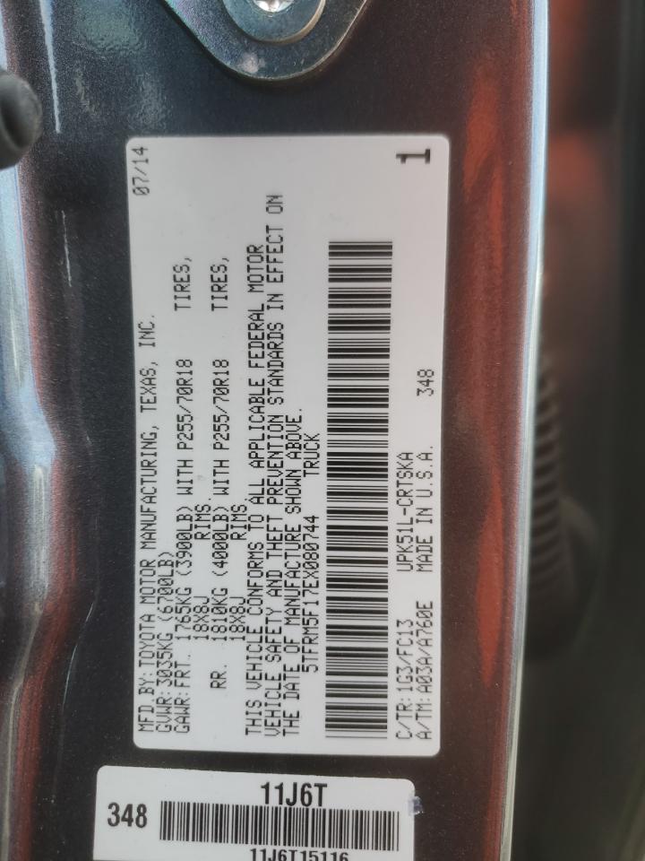 2014 Toyota Tundra Double Cab Sr VIN: 5TFRM5F17EX080744 Lot: 85351175