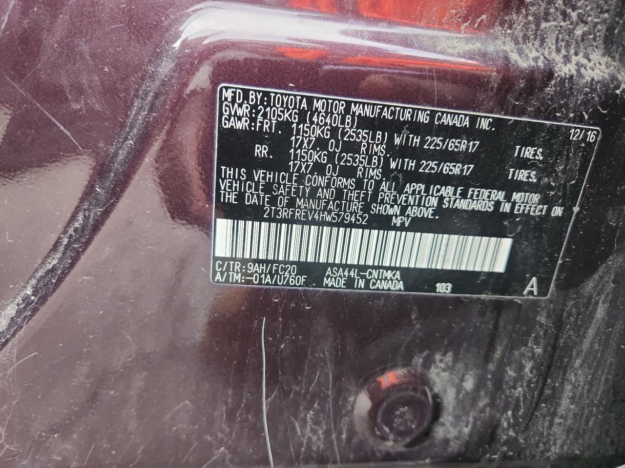 2017 Toyota Rav4 Xle VIN: 2T3RFREV4HW579452 Lot: 82729365