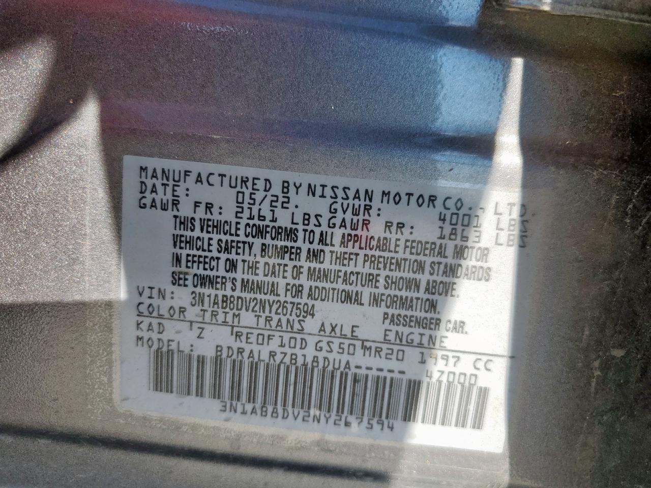 2022 Nissan Sentra Sr VIN: 3N1AB8DV2NY267594 Lot: 84303435