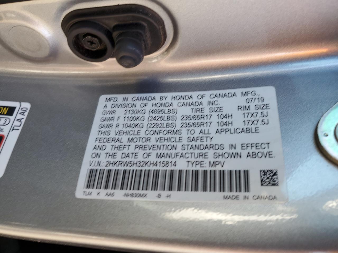 2019 Honda Cr-V Lx VIN: 2HKRW5H32KH415814 Lot: 90933395