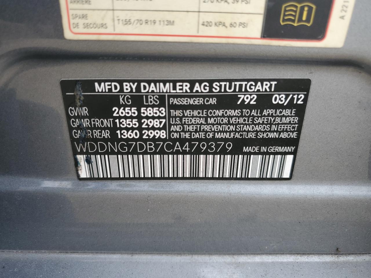 2012 Mercedes-Benz S 550 VIN: WDDNG7DB7CA479379 Lot: 82334685