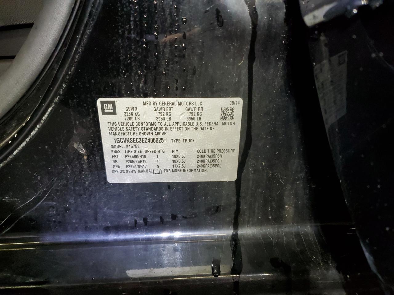 2014 Chevrolet Silverado K1500 Ltz VIN: 1GCVKSEC3EZ406825 Lot: 84760455
