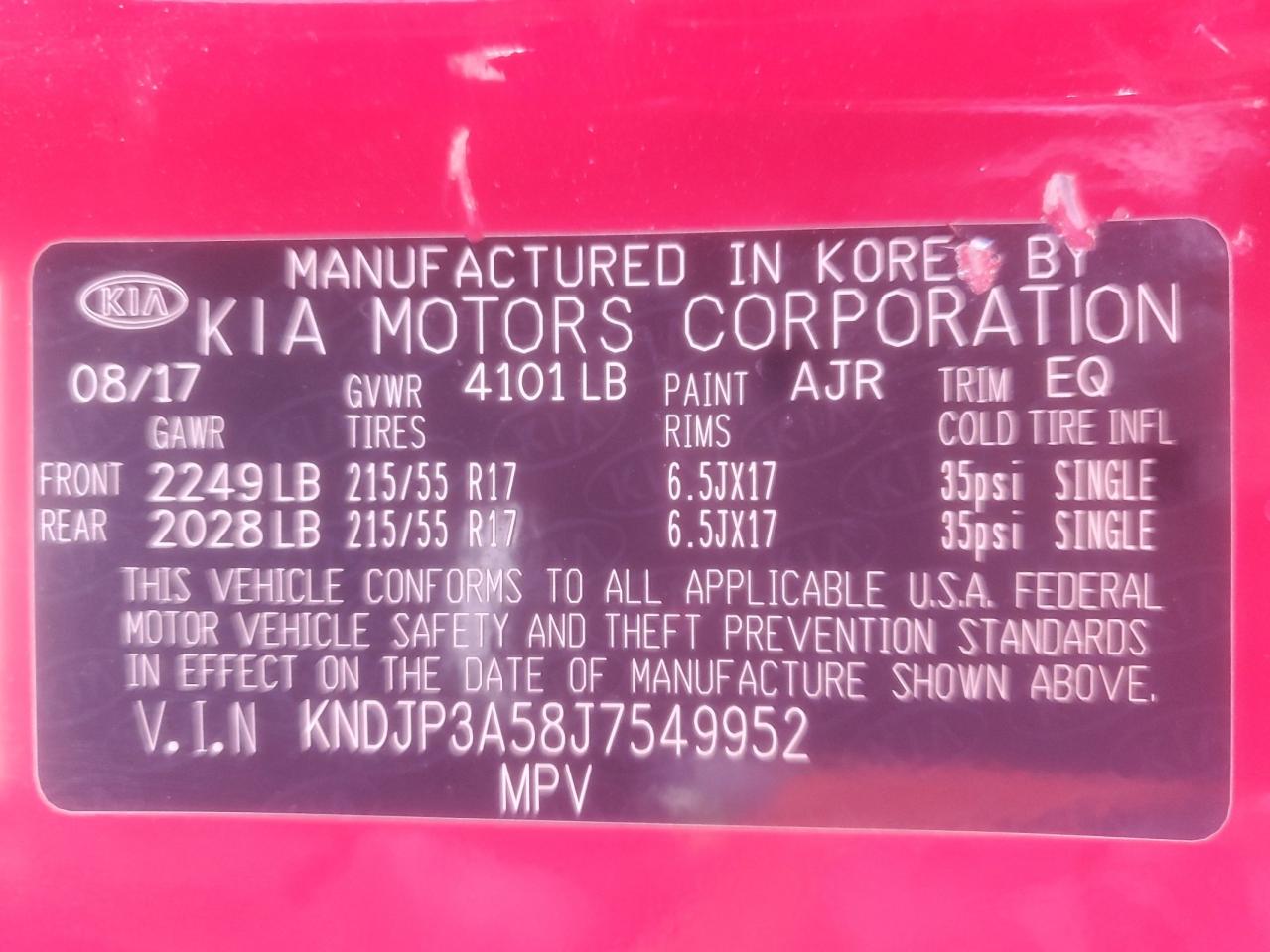 2018 Kia Soul + VIN: KNDJP3A58J7549952 Lot: 85598895