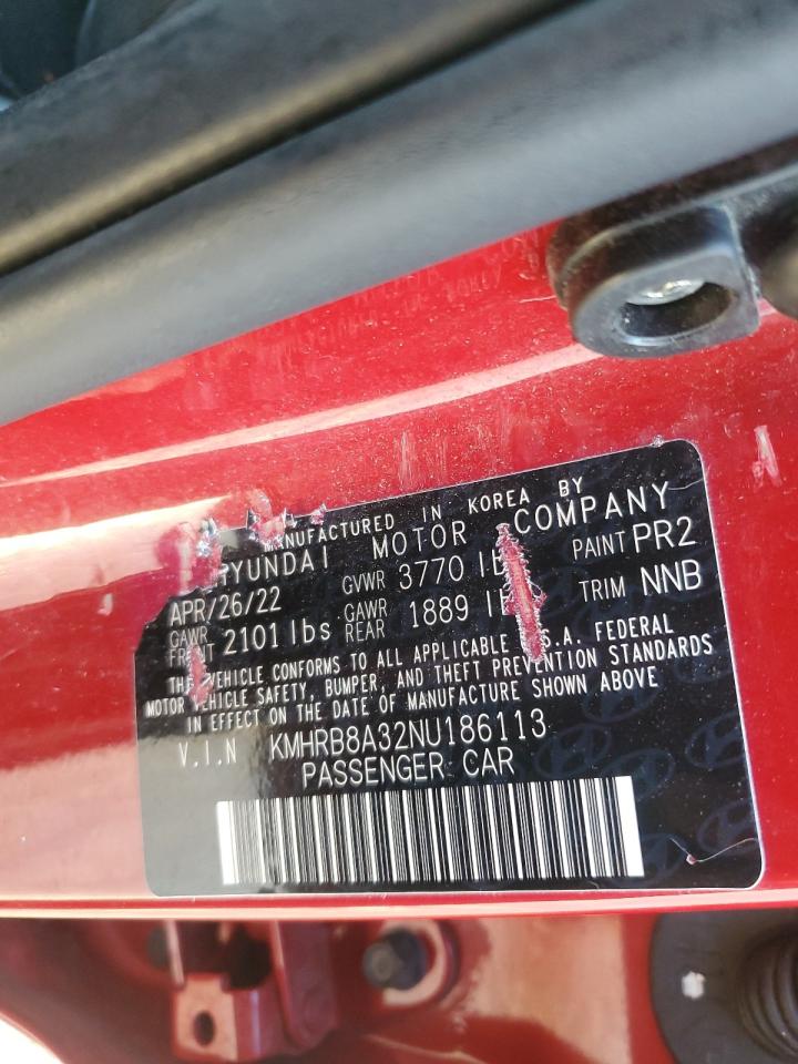 2022 Hyundai Venue Se VIN: KMHRB8A32NU186113 Lot: 87057505