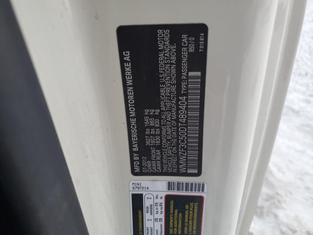 2013 Mini Cooper Clubman VIN: WMWZF3C50DT489404 Lot: 86590795