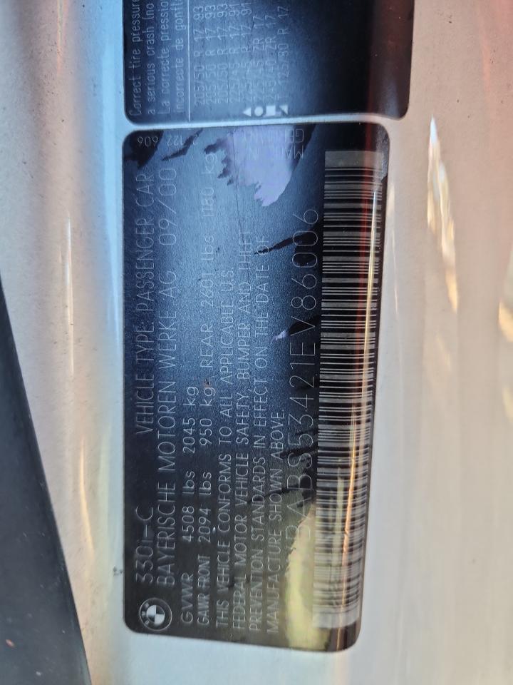 2001 BMW 330 Ci VIN: WBABS53421EV86006 Lot: 86684805