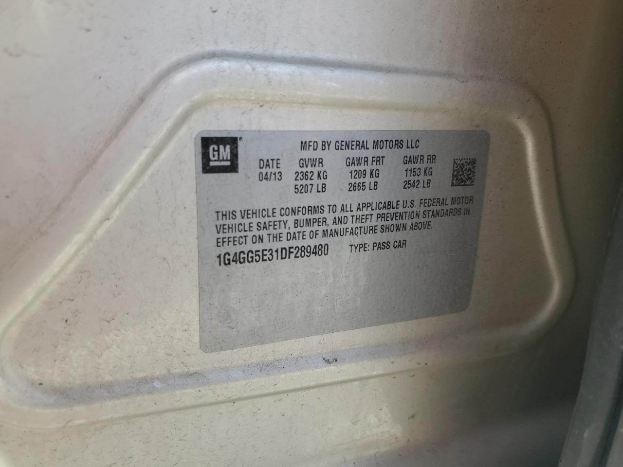 2013 Buick Lacrosse Premium VIN: 1G4GG5E31DF289480 Lot: 84249905