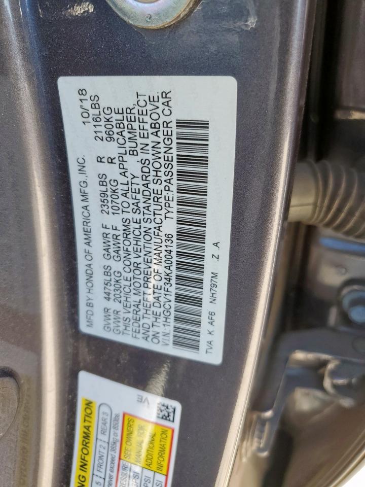 2019 Honda Accord Sport VIN: 1HGCV1F34KA004136 Lot: 82384545