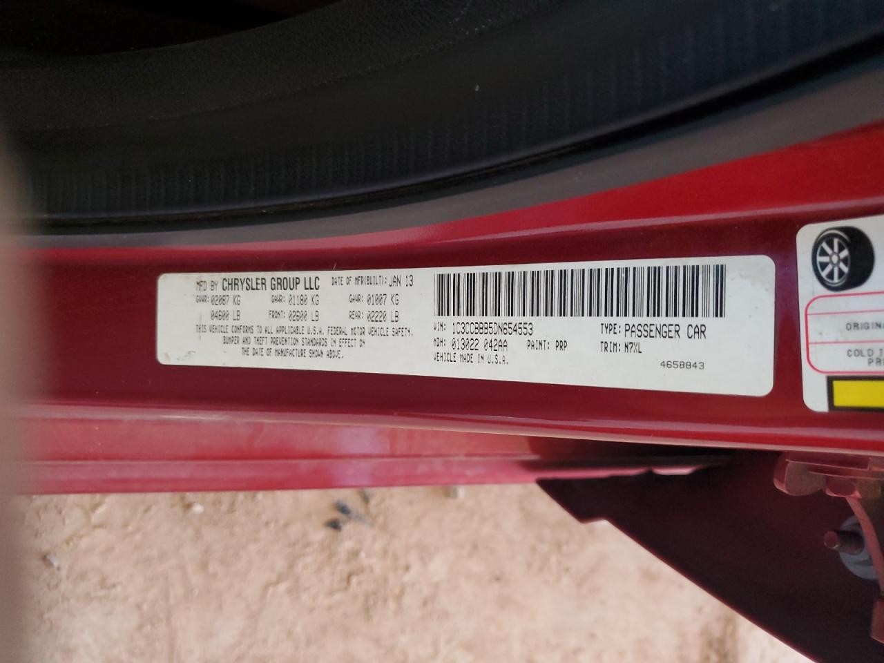 2013 Chrysler 200 Touring VIN: 1C3CCBBB5DN654553 Lot: 81993985