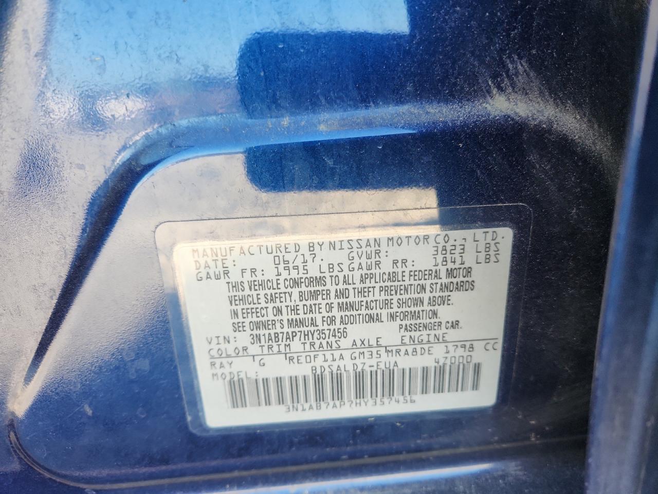 2017 Nissan Sentra S VIN: 3N1AB7AP7HY357456 Lot: 82355525