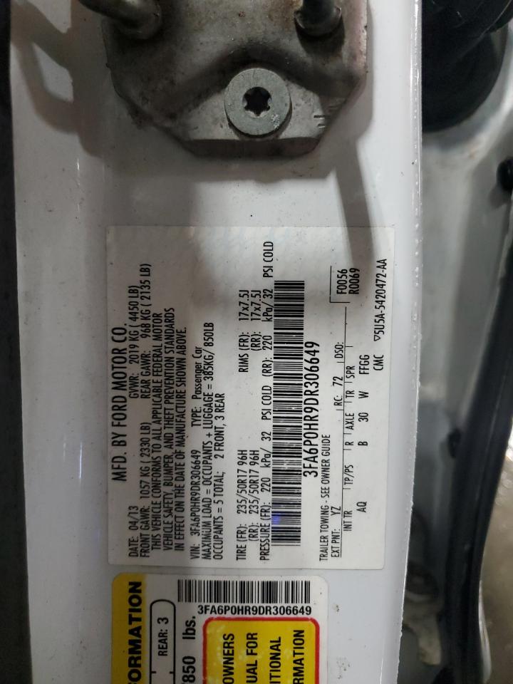 2013 Ford Fusion Se VIN: 3FA6P0HR9DR306649 Lot: 85116995