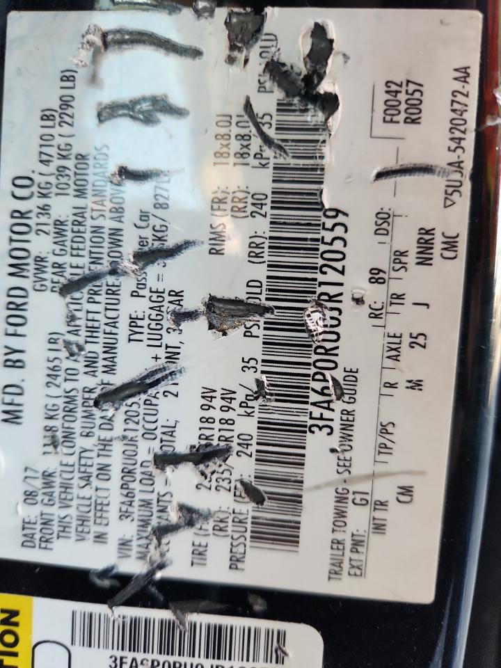 2018 Ford Fusion Titanium/Platinum Hev VIN: 3FA6P0RU0JR120559 Lot: 90074415