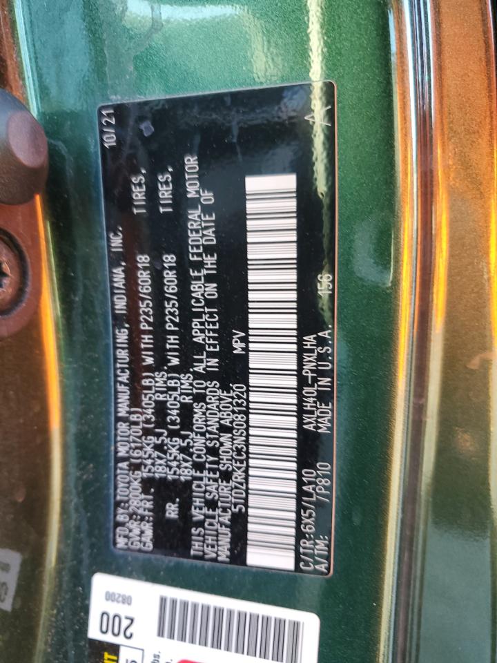 2022 Toyota Sienna Limited VIN: 5TDZRKEC3NS081320 Lot: 84591695