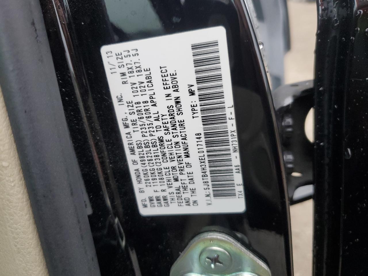 2014 Acura Rdx VIN: 5J8TB4H3XEL017148 Lot: 85318085