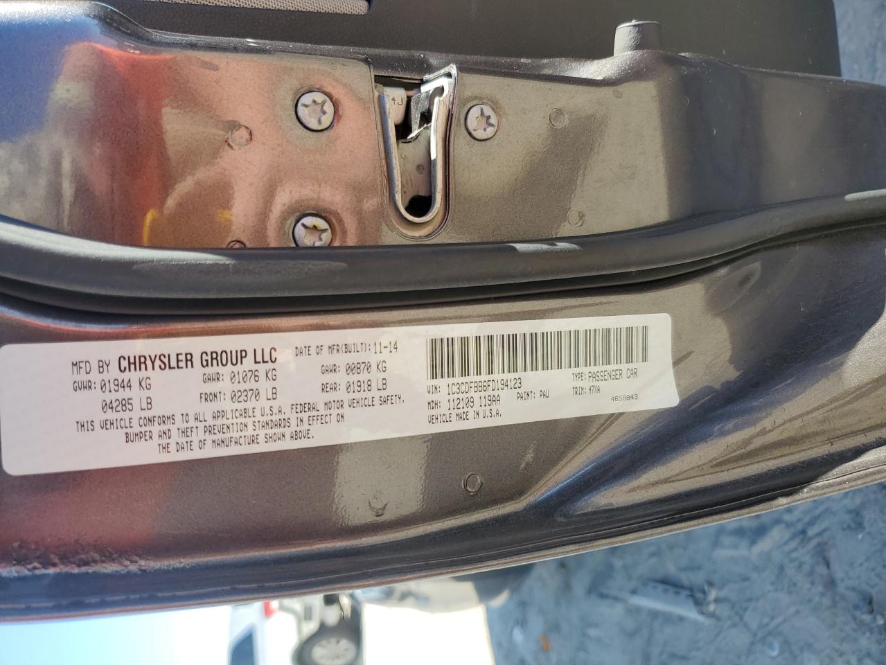 2015 Dodge Dart Sxt VIN: 1C3CDFBB6FD194123 Lot: 90844245