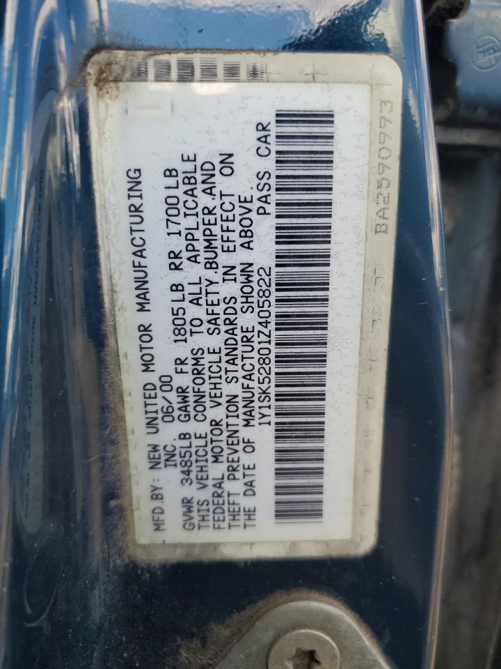 2001 Chevrolet Geo Prizm Base VIN: 1Y1SK52801Z405822 Lot: 85363415