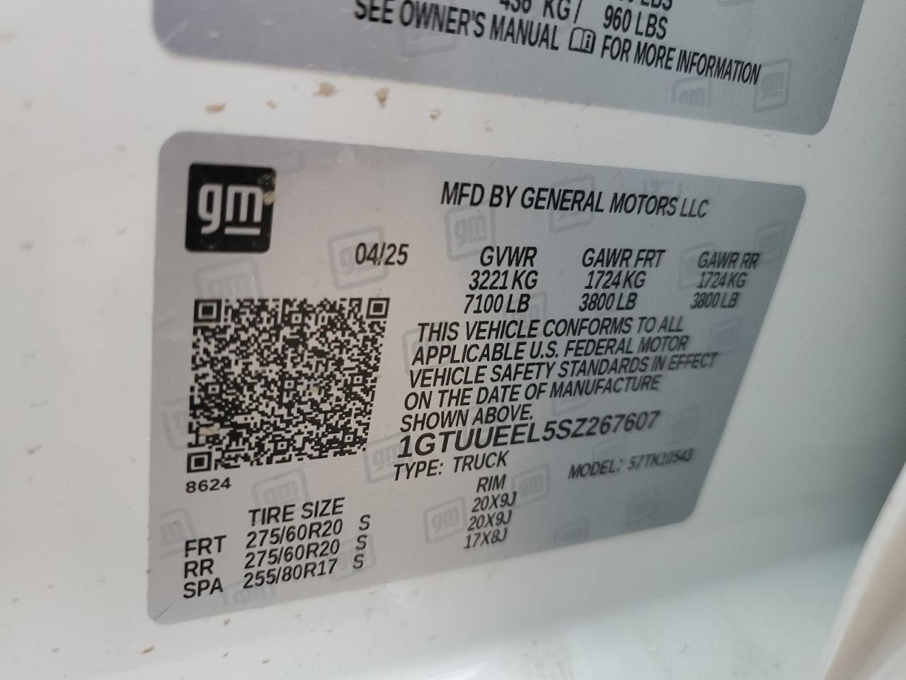 2025 GMC Sierra K1500 At4 VIN: 1GTUUEEL5SZ267607 Lot: 84593285