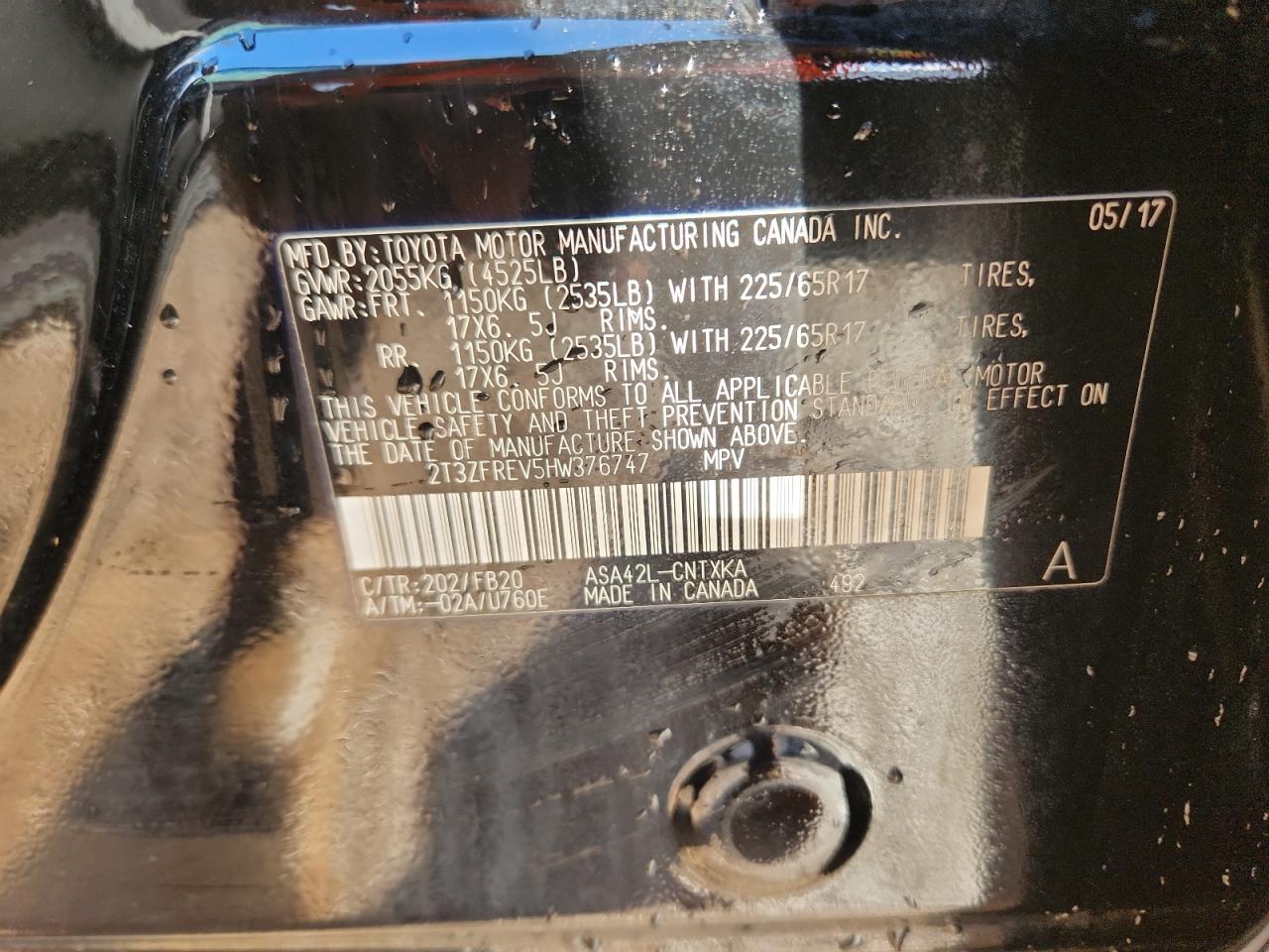 2017 Toyota Rav4 Le VIN: 2T3ZFREV5HW376747 Lot: 85312905