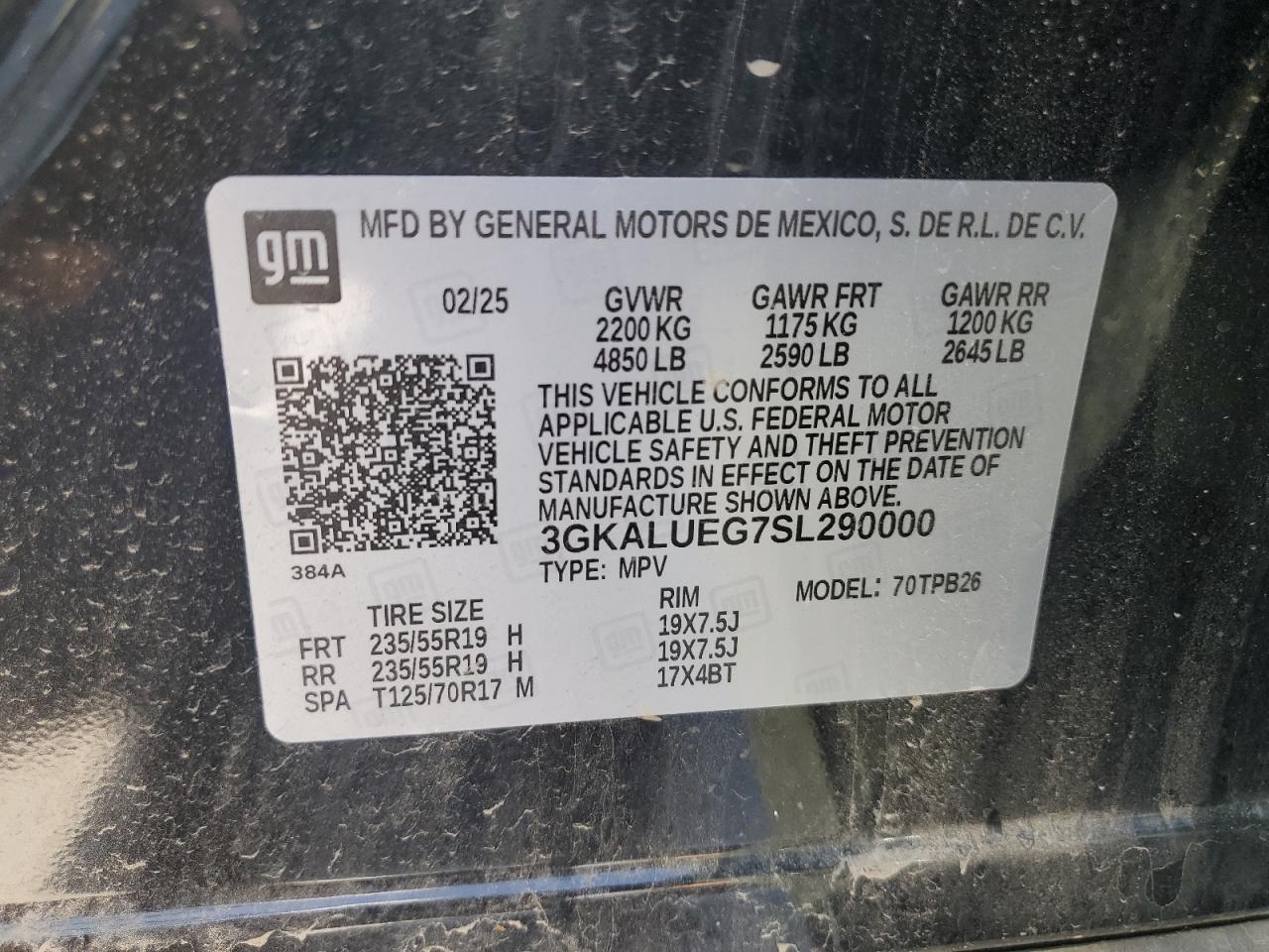 2025 GMC Terrain Elevation VIN: 3GKALUEG7SL290000 Lot: 86328025