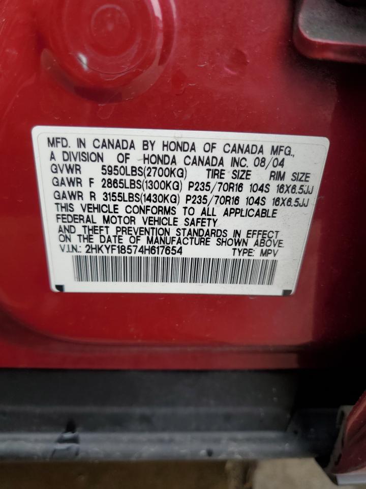 2004 Honda Pilot Exl VIN: 2HKYF18574H617654 Lot: 81978925