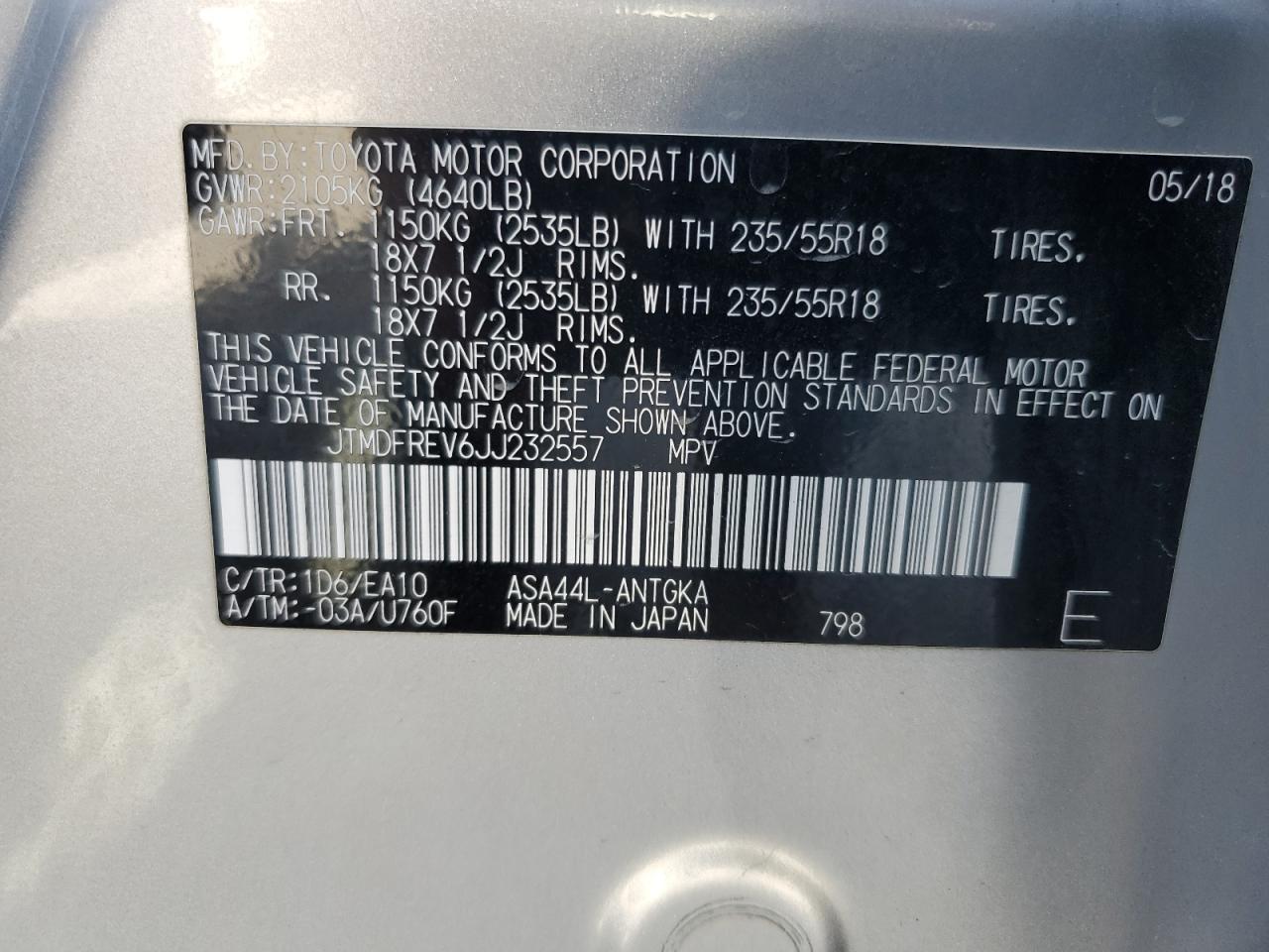 2018 Toyota Rav4 Limited VIN: JTMDFREV6JJ232557 Lot: 84548695