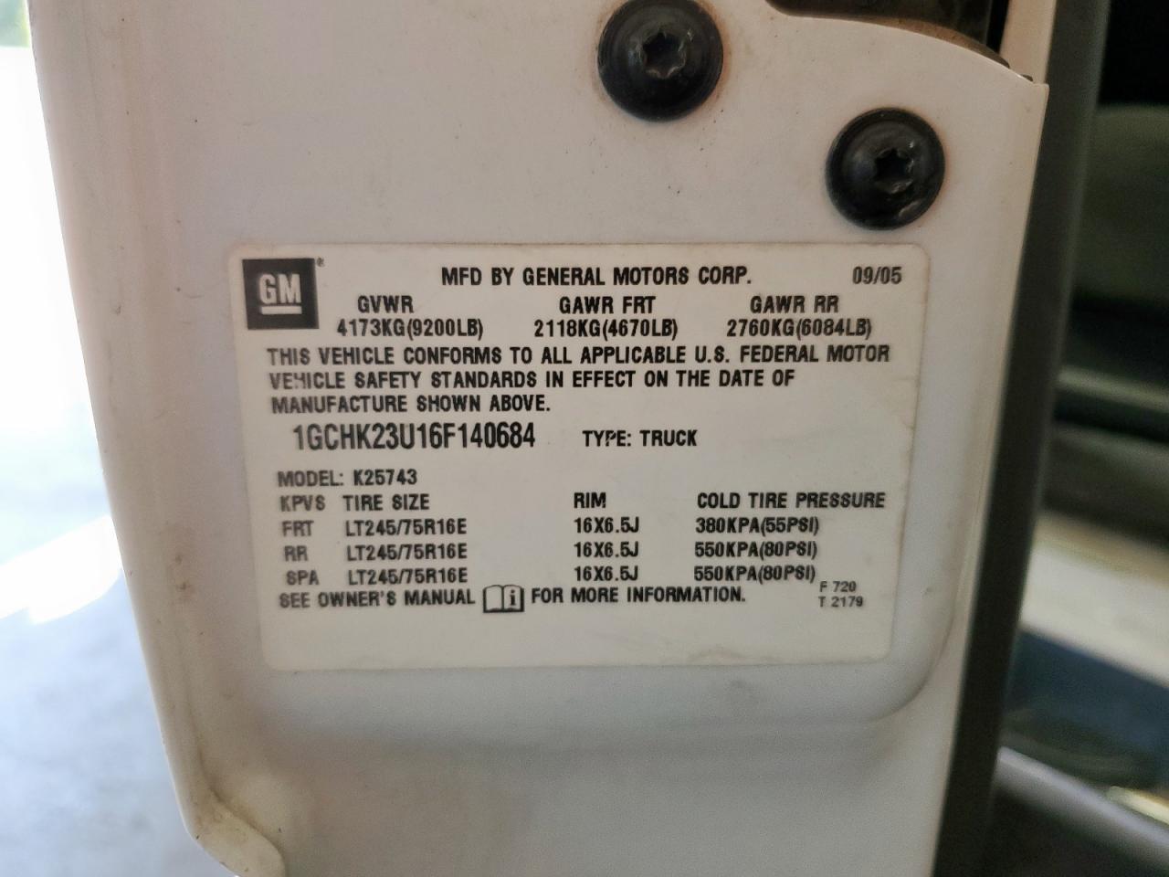 2006 Chevrolet Silverado K2500 Heavy Duty VIN: 1GCHK23U16F140684 Lot: 82273035