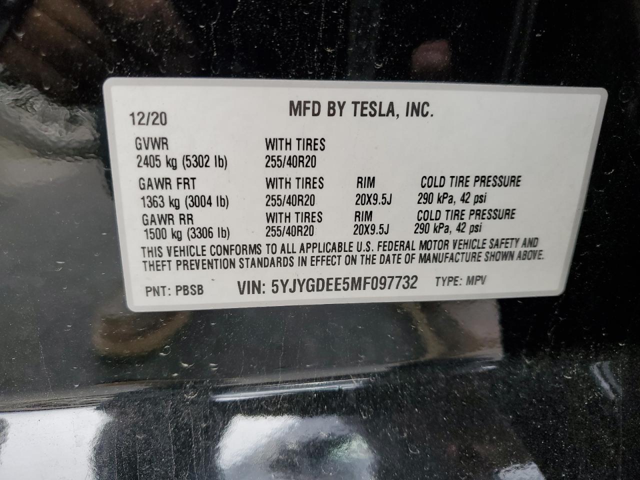 2021 Tesla Model Y VIN: 5YJYGDEE5MF097732 Lot: 82715675
