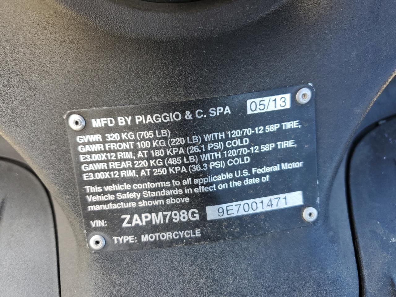 2014 Piaggio Fly 150 VIN: ZAPM798G9E7001471 Lot: 82432815