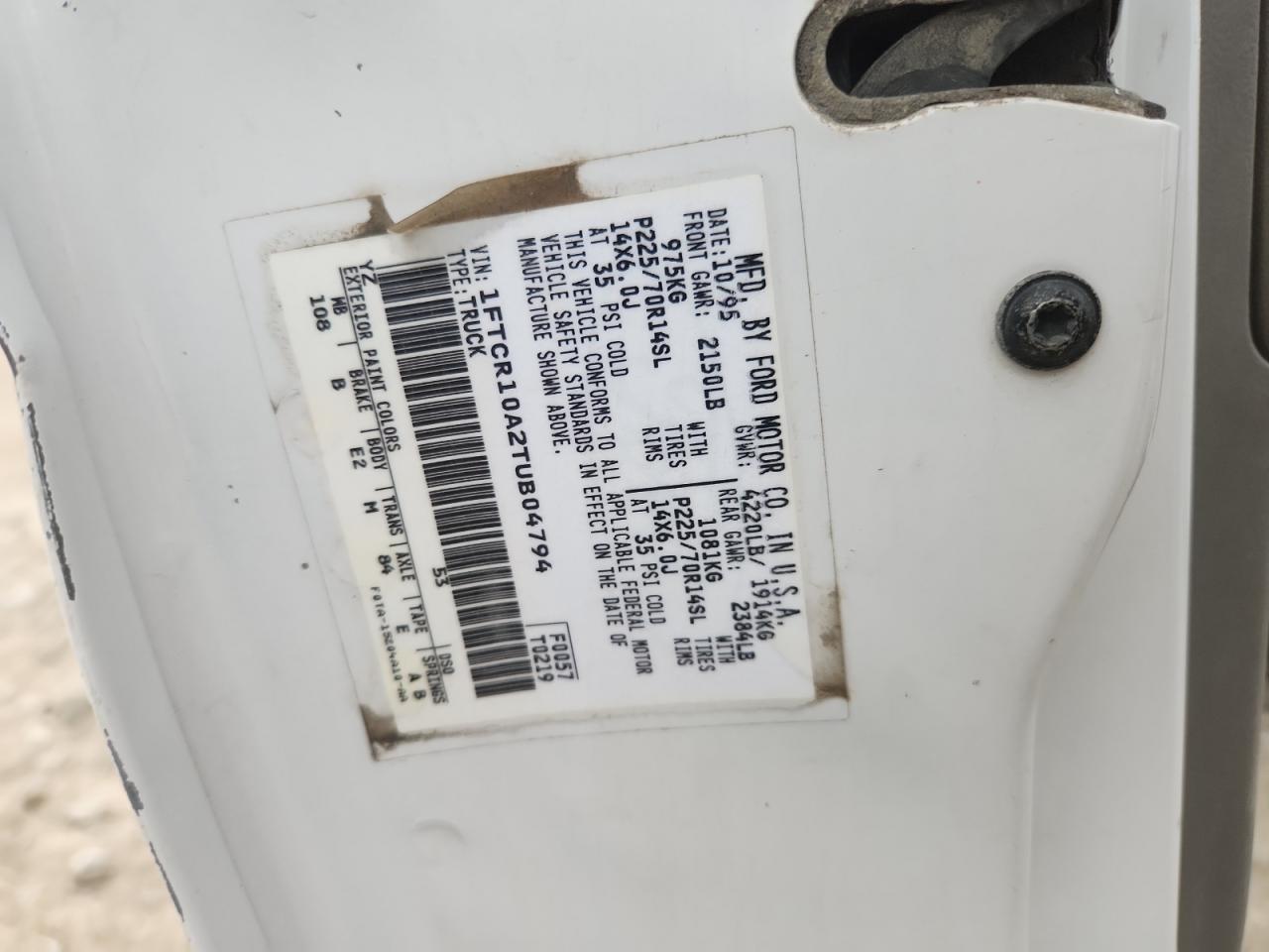 1996 Ford Ranger VIN: 1FTCR10A2TUB04794 Lot: 84915315