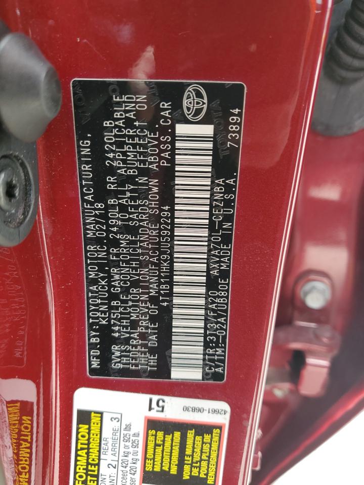 2018 Toyota Camry L VIN: 4T1B11HK9JU592294 Lot: 82234525