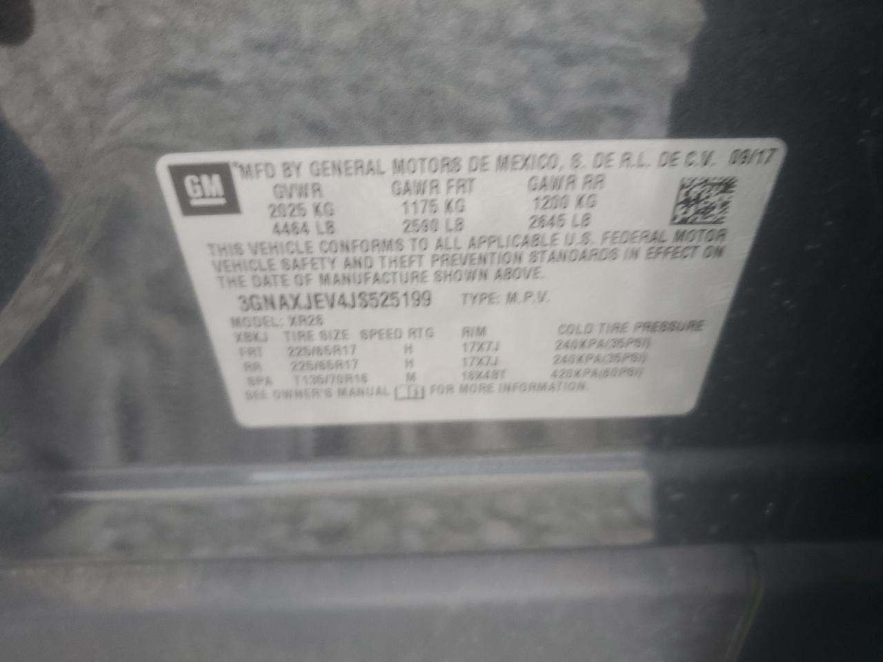 2018 Chevrolet Equinox Lt VIN: 3GNAXJEV4JS525199 Lot: 86122315