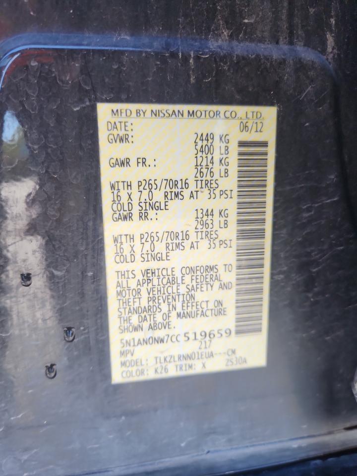 2012 Nissan Xterra Off Road VIN: 5N1AN0NW7CC519659 Lot: 84062465