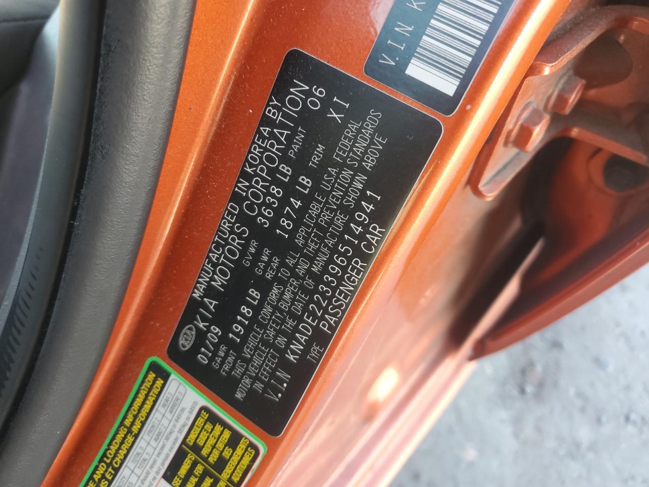 2009 Kia Rio Base VIN: KNADE223396514941 Lot: 85817245