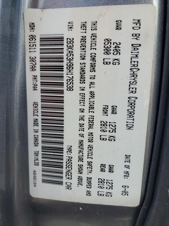 2006 Dodge Charger R/T VIN: 2B3KA53H96H176538 Lot: 85924595