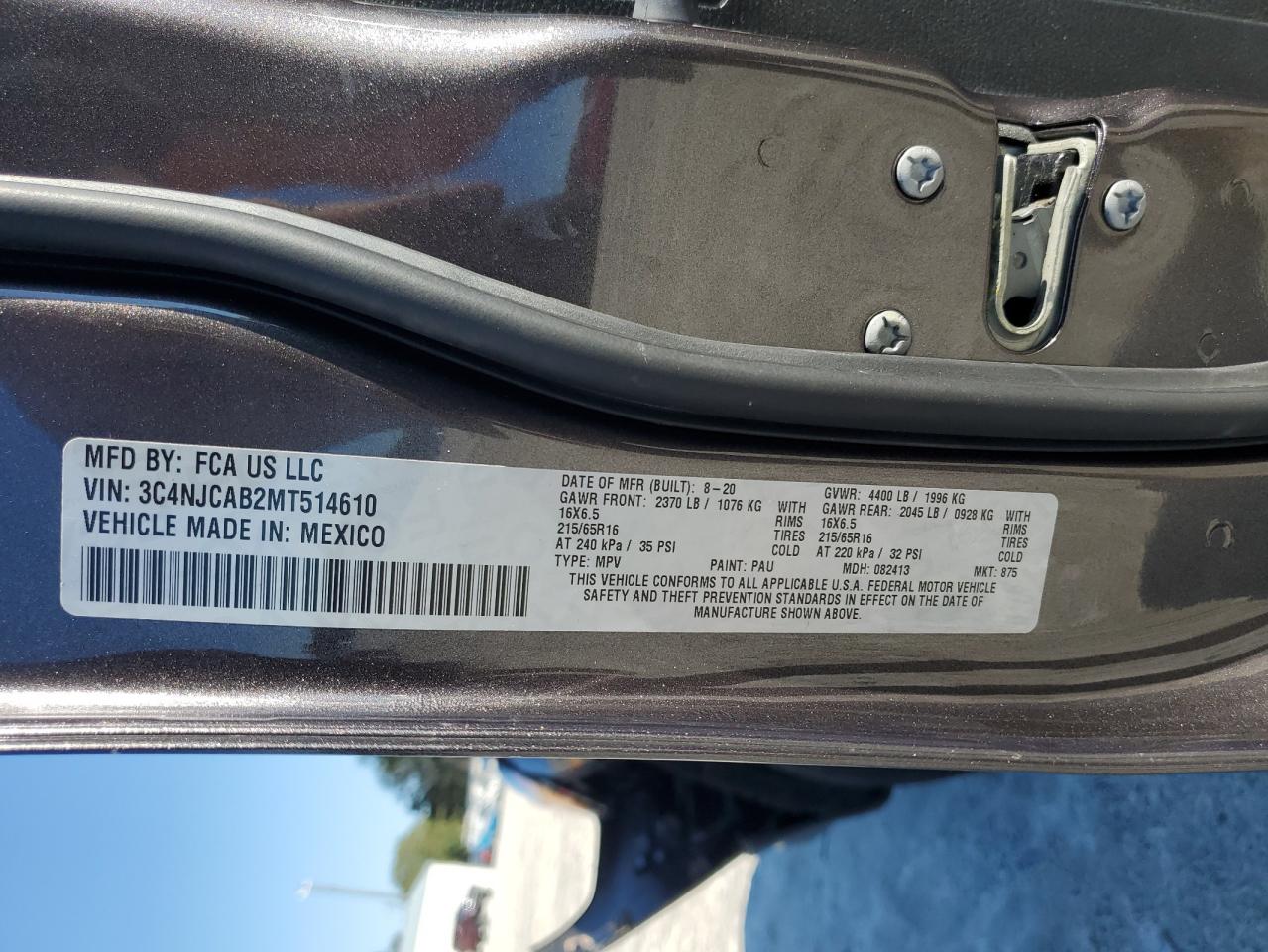 2021 Jeep Compass Sport VIN: 3C4NJCAB2MT514610 Lot: 90709215