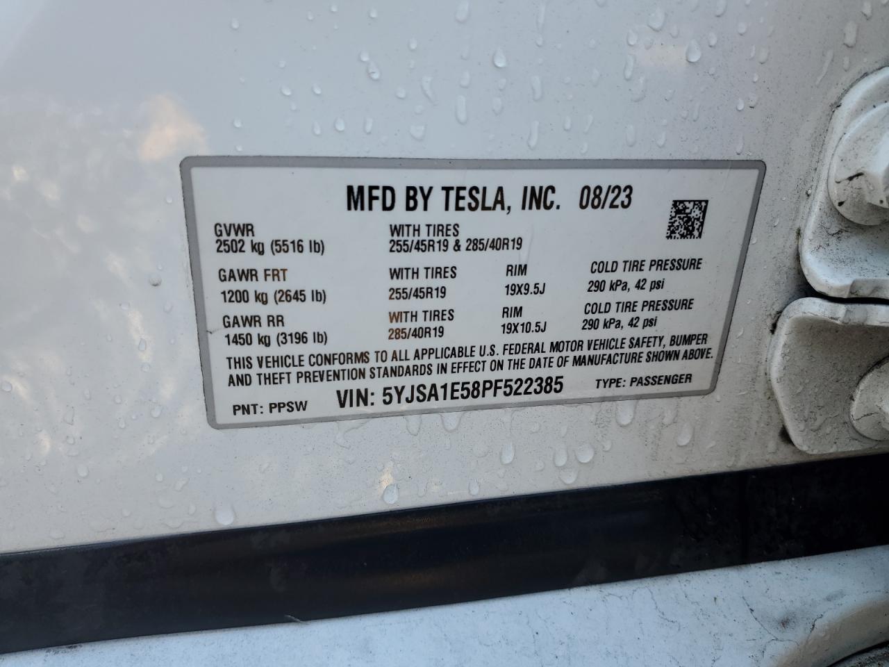 2023 Tesla Model S VIN: 5YJSA1E58PF522385 Lot: 90625475