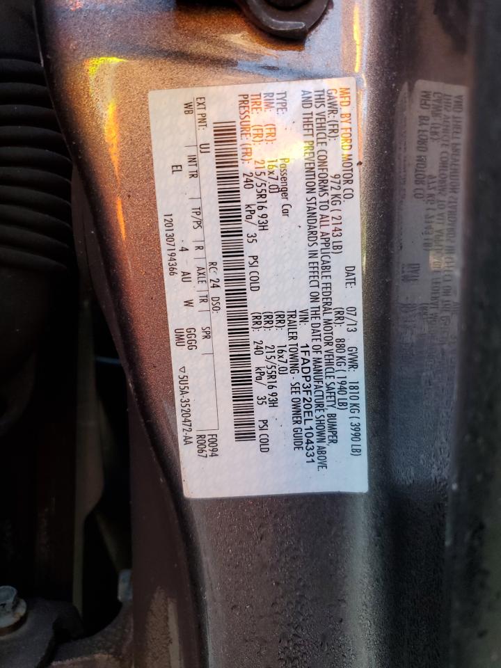 2014 Ford Focus Se VIN: 1FADP3F20EL104331 Lot: 82494905