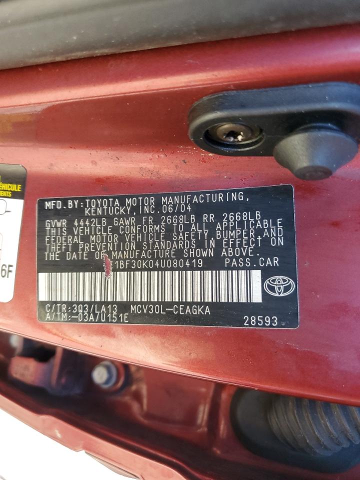 2004 Toyota Camry Le VIN: 4T1BF30K04U080419 Lot: 85949225