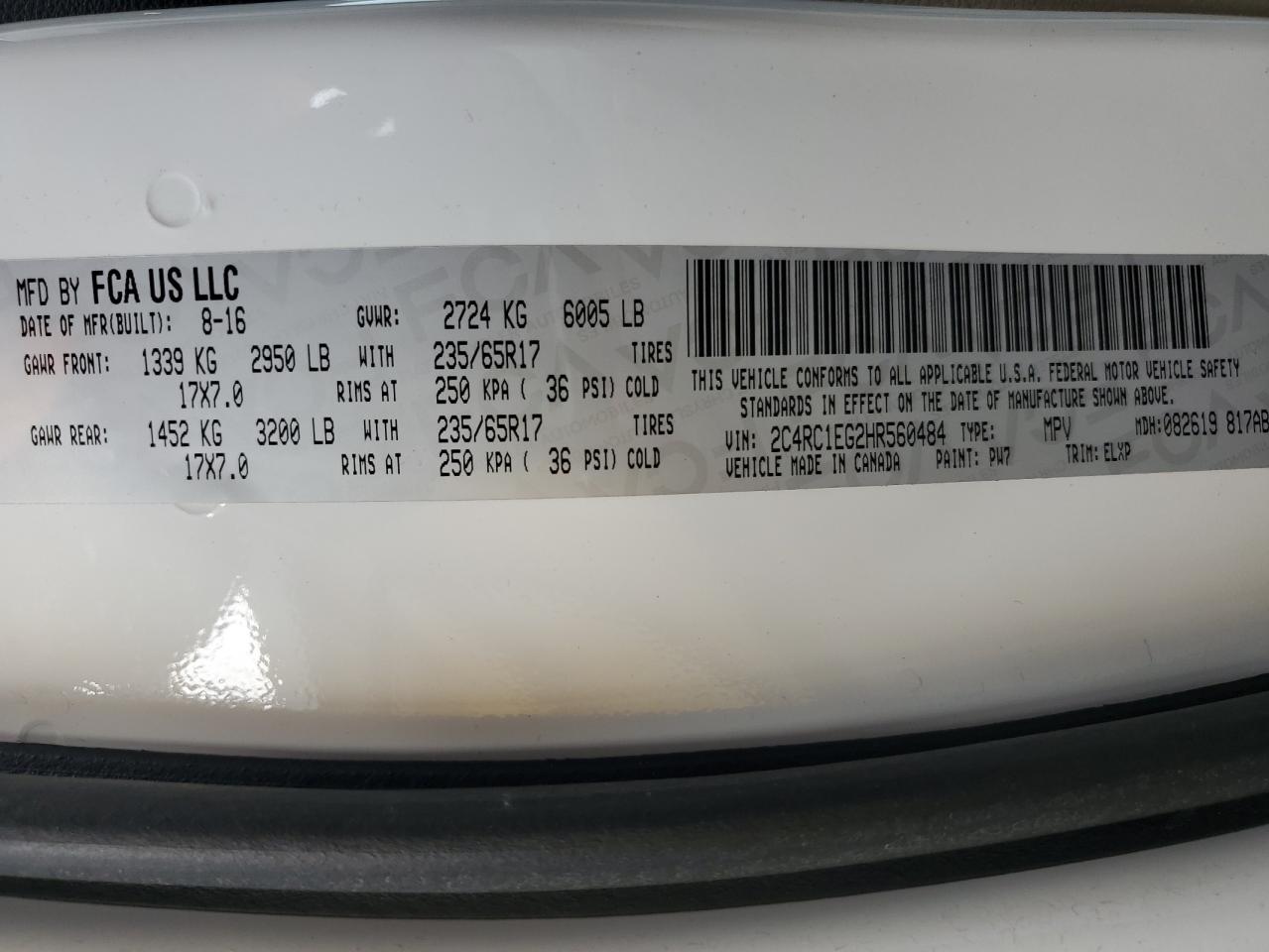 2017 Chrysler Pacifica Touring L Plus VIN: 2C4RC1EG2HR560484 Lot: 81953055