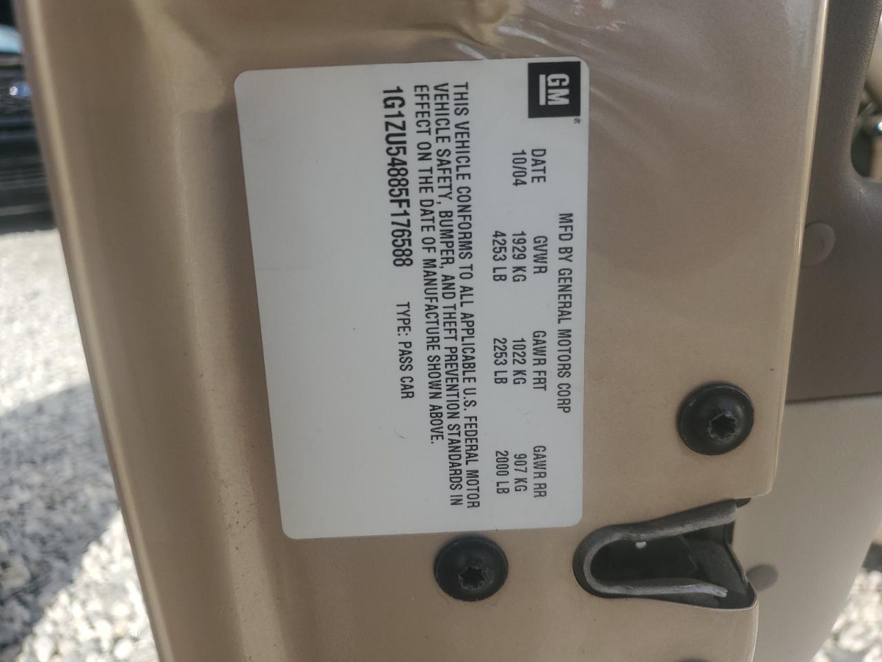 2005 Chevrolet Malibu Lt VIN: 1G1ZU54885F176588 Lot: 85573675