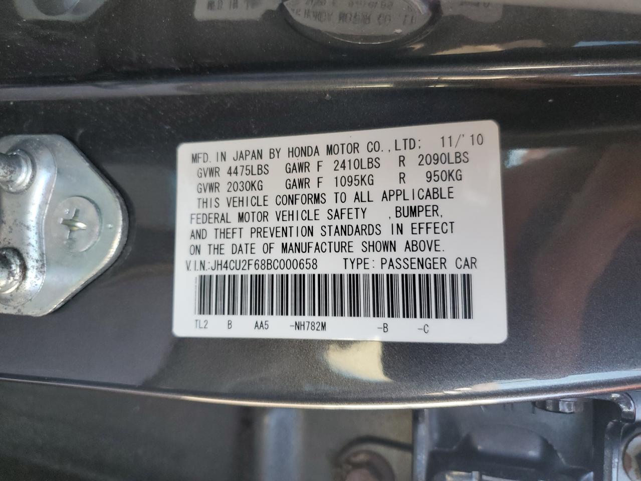 2011 Acura Tsx VIN: JH4CU2F68BC000658 Lot: 89475335