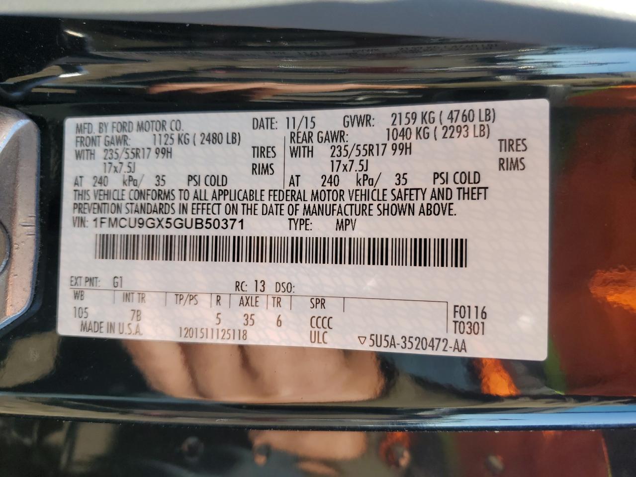 2016 Ford Escape Se VIN: 1FMCU9GX5GUB50371 Lot: 82359425