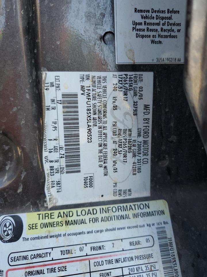 2005 Ford Expedition Eddie Bauer VIN: 1FMFU185X5LA90523 Lot: 85572375