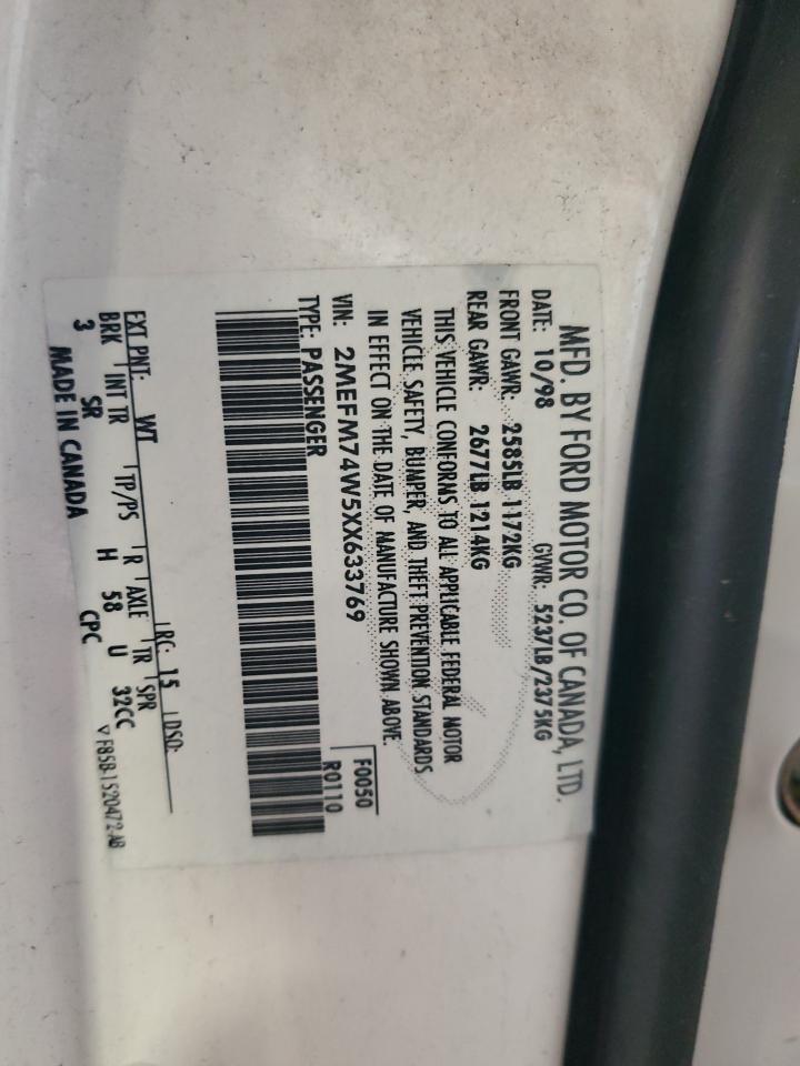 1999 Mercury Grand Marquis Gs VIN: 2MEFM74W5XX633769 Lot: 85715155